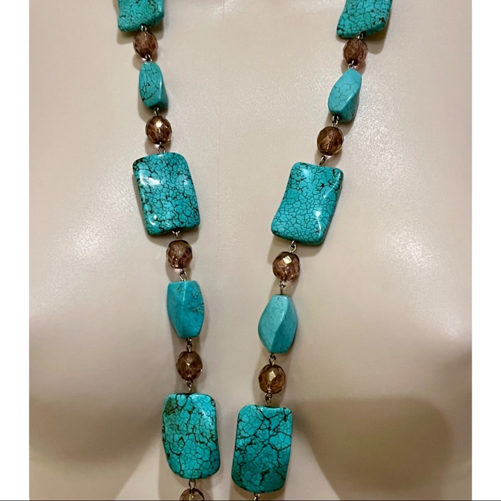 Chic Turquoise Statement Crystal Cross Long Neckl… - image 4
